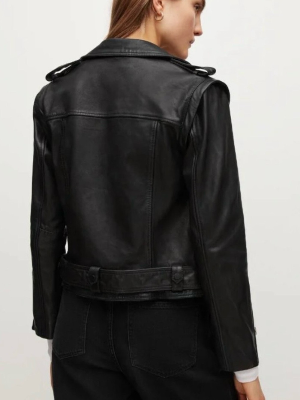 AllSaints Black Leather Biker Jacket 2 in 1 - Picture 3 of 14